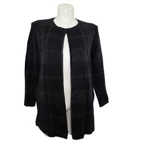 Eileen Fisher black and gray plaid merino wool cardigan sz petite M